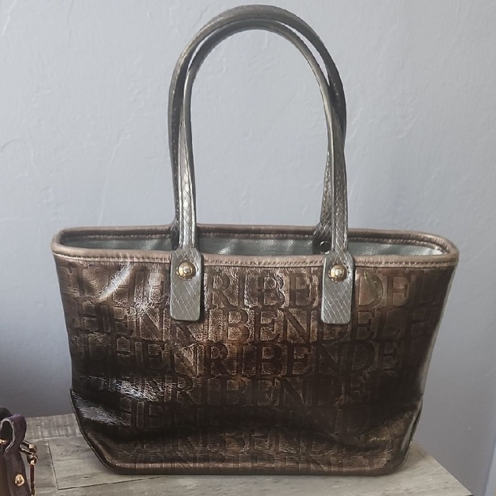 Henri Bendel Metallic Brown Logo Tote